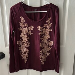 LOFT Women's Burgundy Floral Top